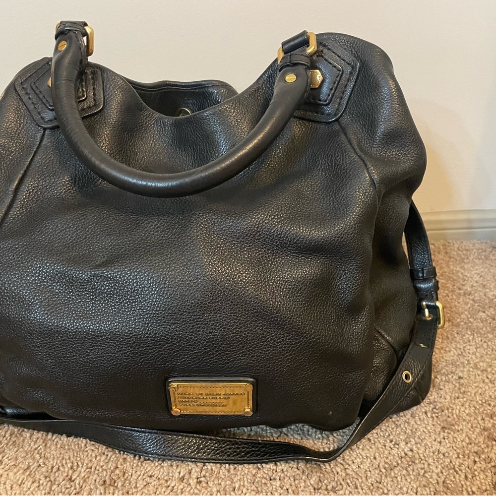 Marc Jacobs Black Leather Hobo Bag with Gold Accents